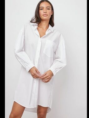 $218 Rails Women's White Parson Long Sleeve Cotton Blend Shirt Dress Size small